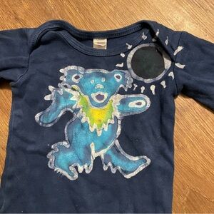 Grateful Dead Handmade Tie Dyed Blue Bear Graphic Long Sleeve Onesie